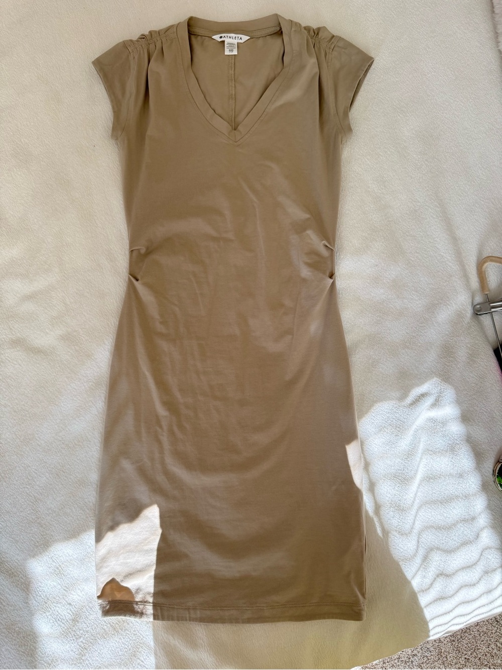 ATHLETA Tan V‑Neck Midi Dress